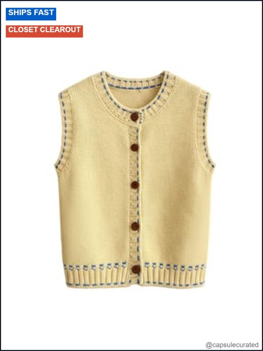 Button Down Sleeveless Knit Sweater Vest Casual Tops
